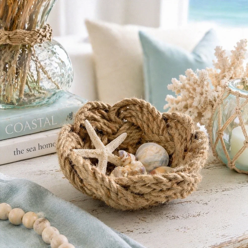 Rope Bowl Jute Basket Boho‎ Farmhouse Coastal Catchall Rustic Decor Chunky Cute!